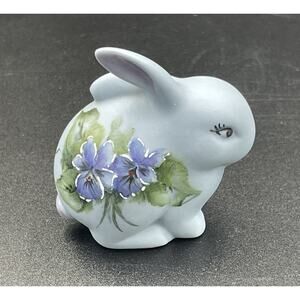 Vintage Hand Painted Ceramic Bunny Rabbit Figurine 2” Signed Lumsden? 1975